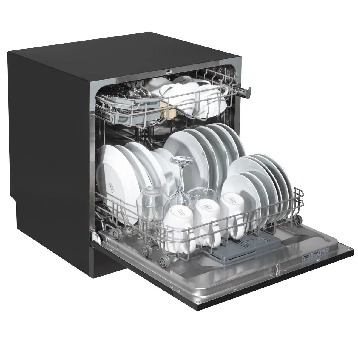 Baridi Compact Tabletop Dishwasher 8 Place Settings, 6 Programmes, Low Noise, 8L Cycle, Start Delay - Black  White Rose Tools