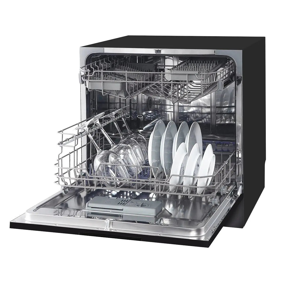 Baridi Compact Tabletop Dishwasher 8 Place Settings, 6 Programmes, Low Noise, 8L Cycle, Start Delay - Black  White Rose Tools