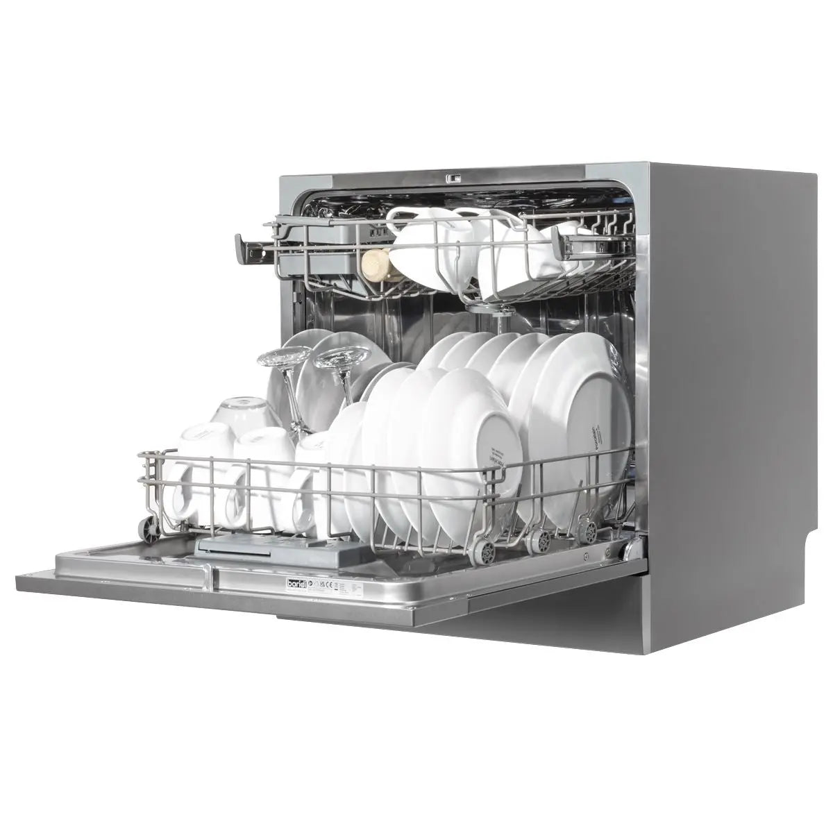 Baridi Compact Tabletop Dishwasher 8 Place Settings, 6 Programmes, Low Noise, 8L Cycle, Start Delay - Silver White Rose Tools