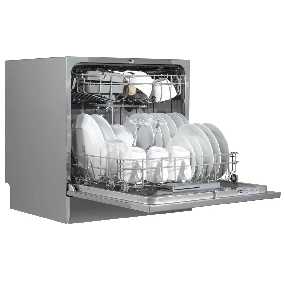 Baridi Compact Tabletop Dishwasher 8 Place Settings, 6 Programmes, Low Noise, 8L Cycle, Start Delay - Silver  White Rose Tools