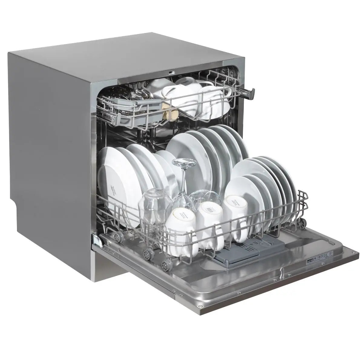 Baridi Compact Tabletop Dishwasher 8 Place Settings, 6 Programmes, Low Noise, 8L Cycle, Start Delay - Silver  White Rose Tools