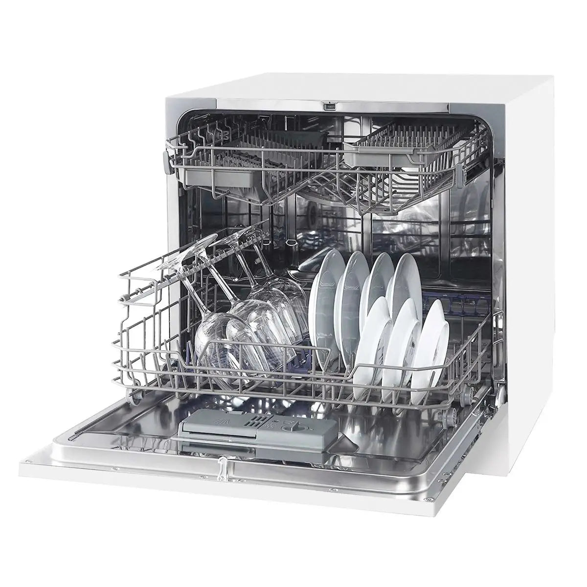 Baridi Compact Tabletop Dishwasher 8 Place Settings, 6 Programmes, Low Noise, 8L Cycle, Start Delay - White White Rose Tools