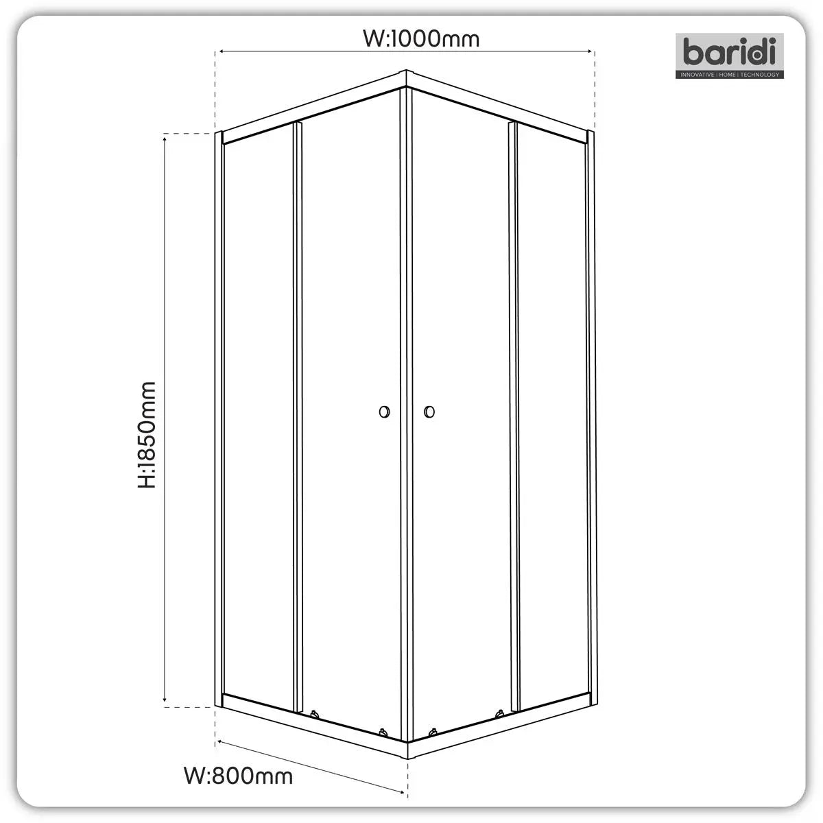 Baridi Corner Shower Entry Enclosure 1000 x 800 x 1850mm with 6mm Tempered Glass - Chrome White Rose Tools