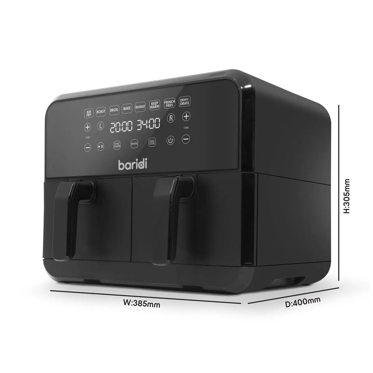 Baridi Dual Zone Air Fryer 8L with 8-in-1 Functions Touch Controls, Easy-Clean, Black - DH172  White Rose Tools