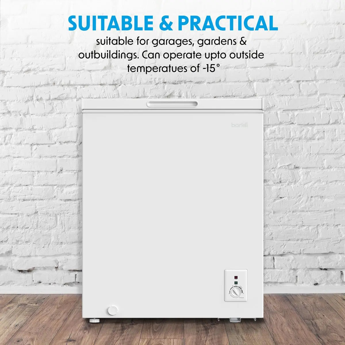 Baridi Freestanding Chest Freezer, 142L Capacity, Garages and Outbuilding Safe, -12 to -24°C Adjustable Thermostat with Refrigeration Mode, White  White Rose Tools