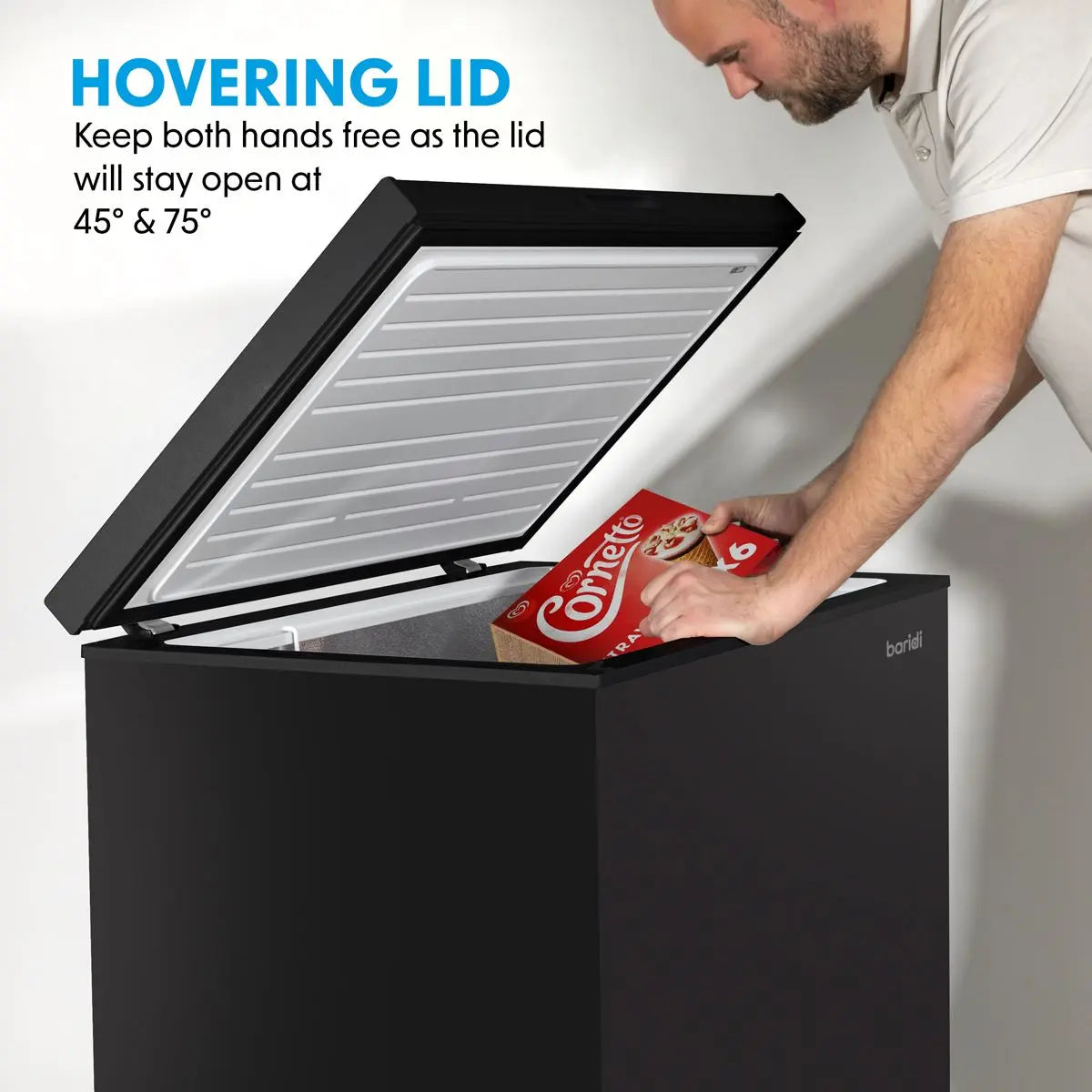 Baridi Freestanding Chest Freezer, 199L Capacity, Garages and Outbuilding Safe, -12 to -24°C Adjustable Thermostat with Refrigeration Mode, Black  White Rose Tools