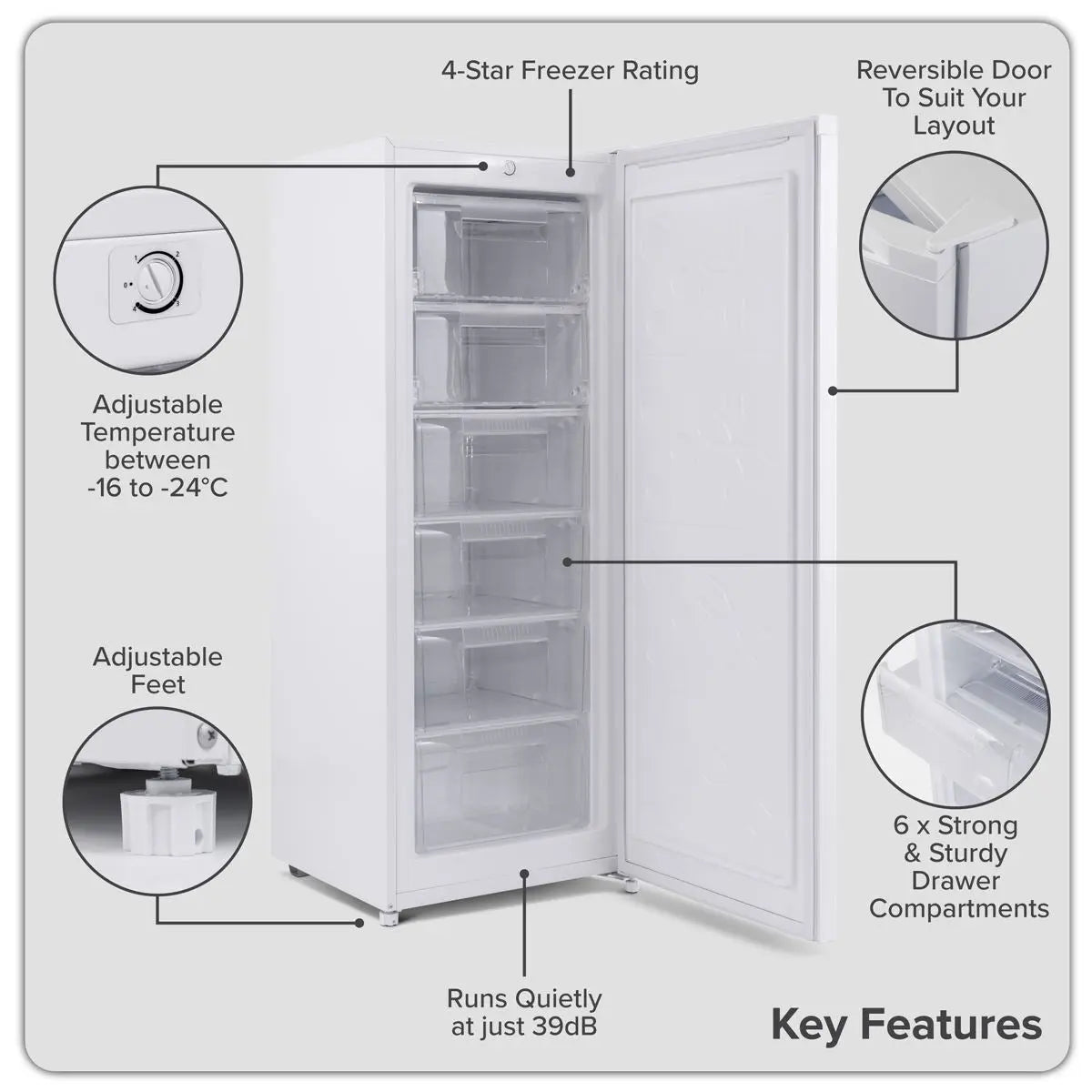 Baridi Freestanding Tall Freezer 177L Capacity – White White Rose Tools