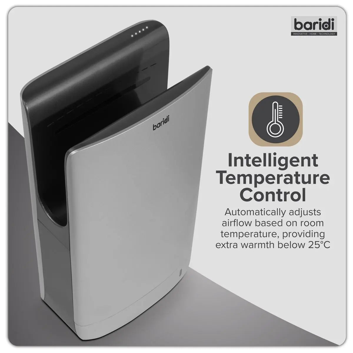 Baridi Hand Dryer with HEPA Filter & Auto-Sensor 1750W/230V - Silver White Rose Tools