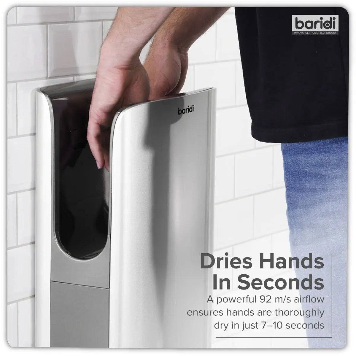 Baridi Hand Dryer with HEPA Filter & Auto-Sensor 1750W/230V - Silver White Rose Tools