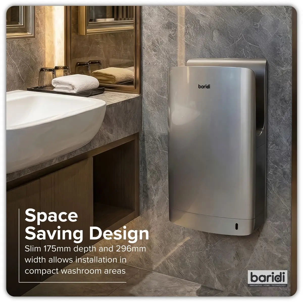 Baridi Hand Dryer with HEPA Filter & Auto-Sensor 1750W/230V - Silver White Rose Tools