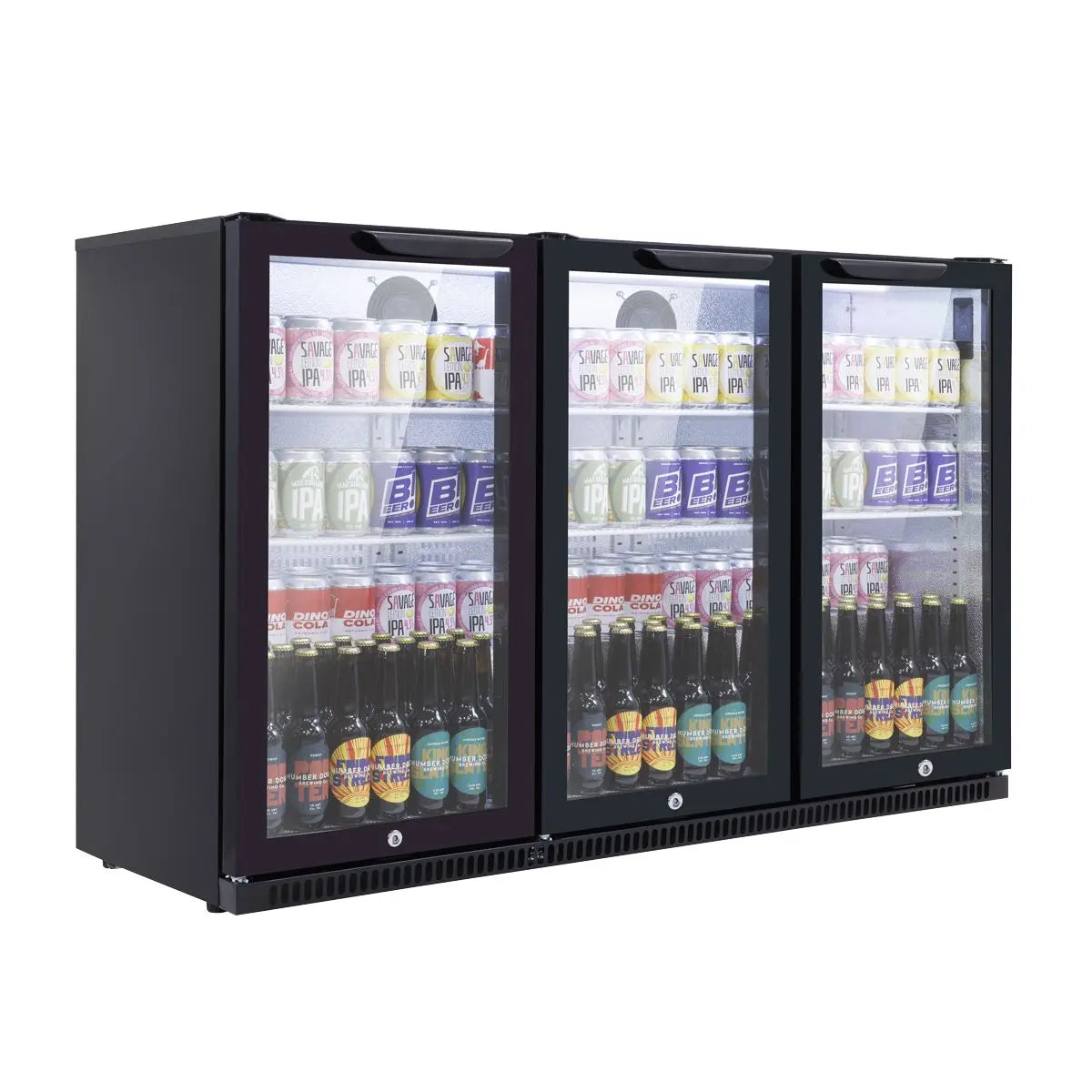 Baridi Hinged Triple Door, Back Bar Drinks Fridge/Cooler, 307L Capacity White Rose Tools