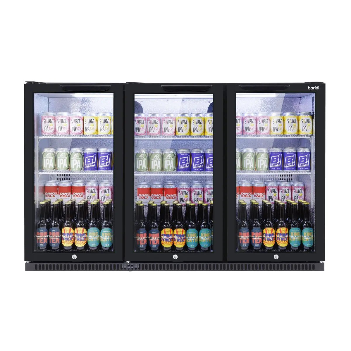 Baridi Hinged Triple Door, Back Bar Drinks Fridge/Cooler, 307L Capacity White Rose Tools