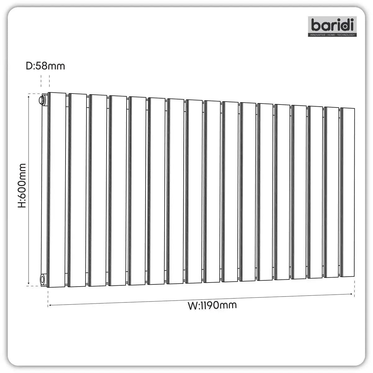 Baridi Horizontal Radiator Contemporary Double Flat Panel Design 600 x 1190mm – Black White Rose Tools