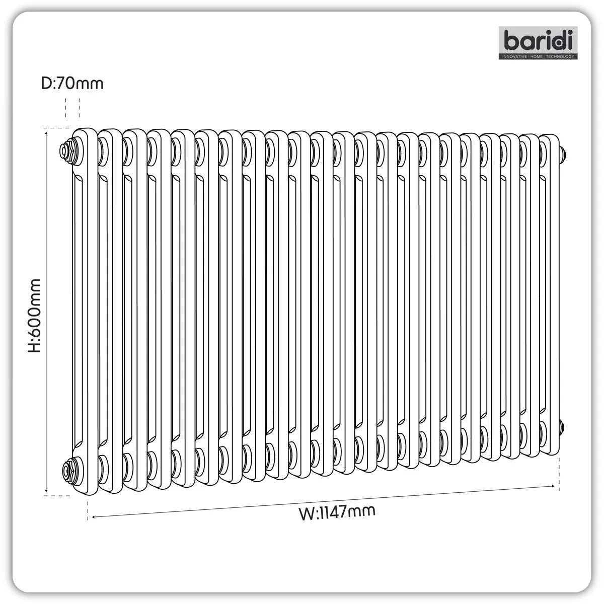 Baridi Horizontal Traditional 2 Column Radiator 600 x 1147mm – Anthracite White Rose Tools