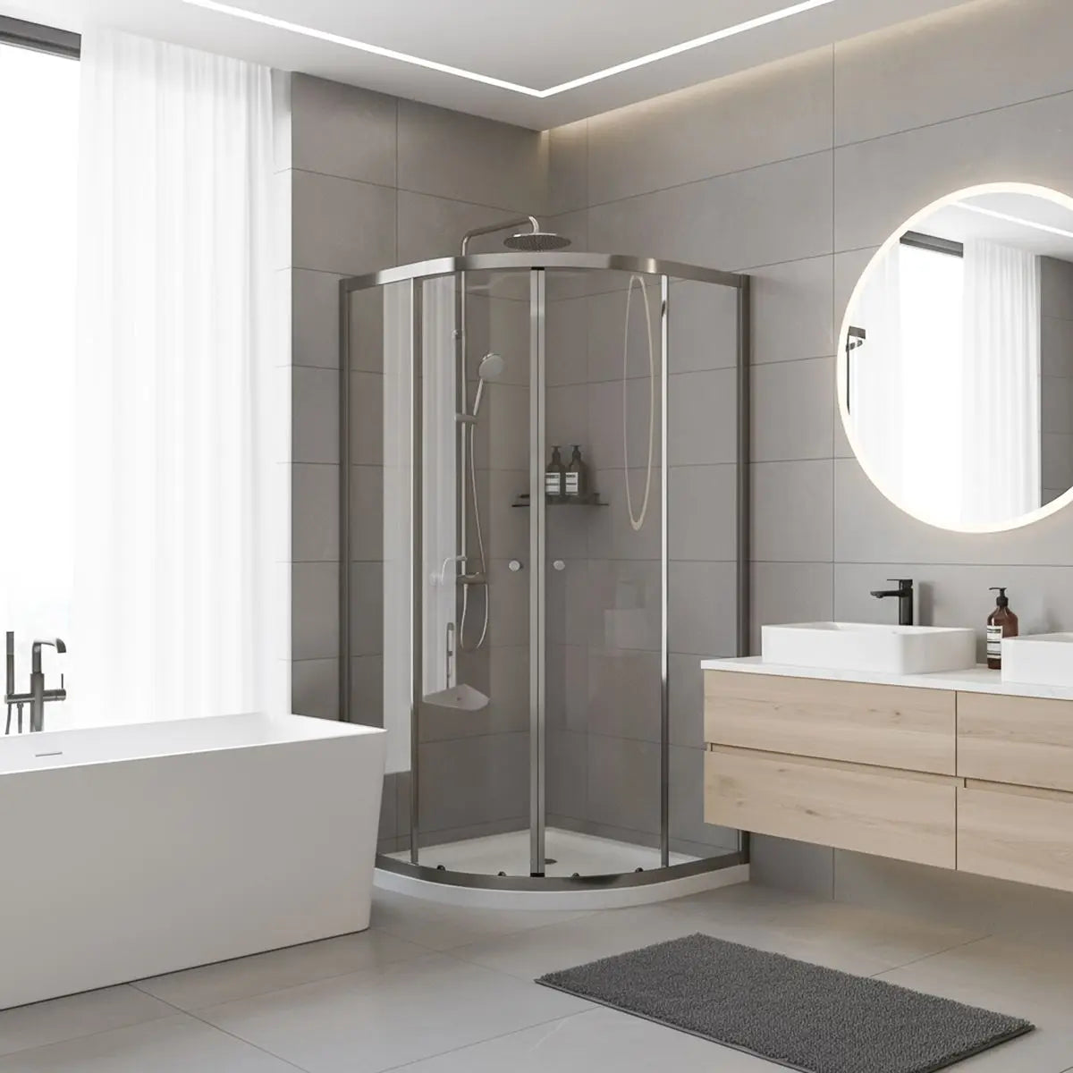 Baridi Quadrant Shower Entry Enclosure 900 x 900 x 1850mm with 6mm Tempered Glass - Chrome White Rose Tools