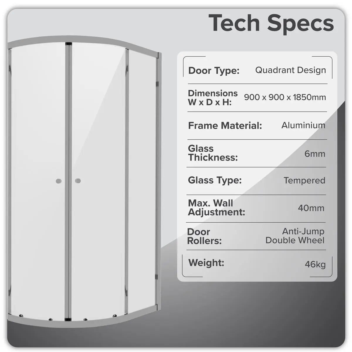 Baridi Quadrant Shower Entry Enclosure 900 x 900 x 1850mm with 6mm Tempered Glass - Chrome White Rose Tools