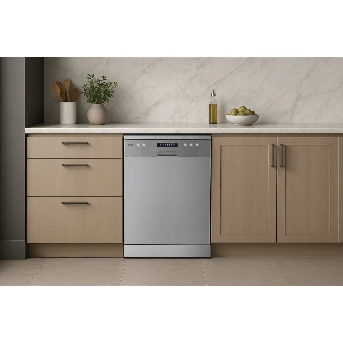 Baridi Regular Sized Freestanding Dishwasher 60cm Wide 13 Place Settings - Silver White Rose Tools