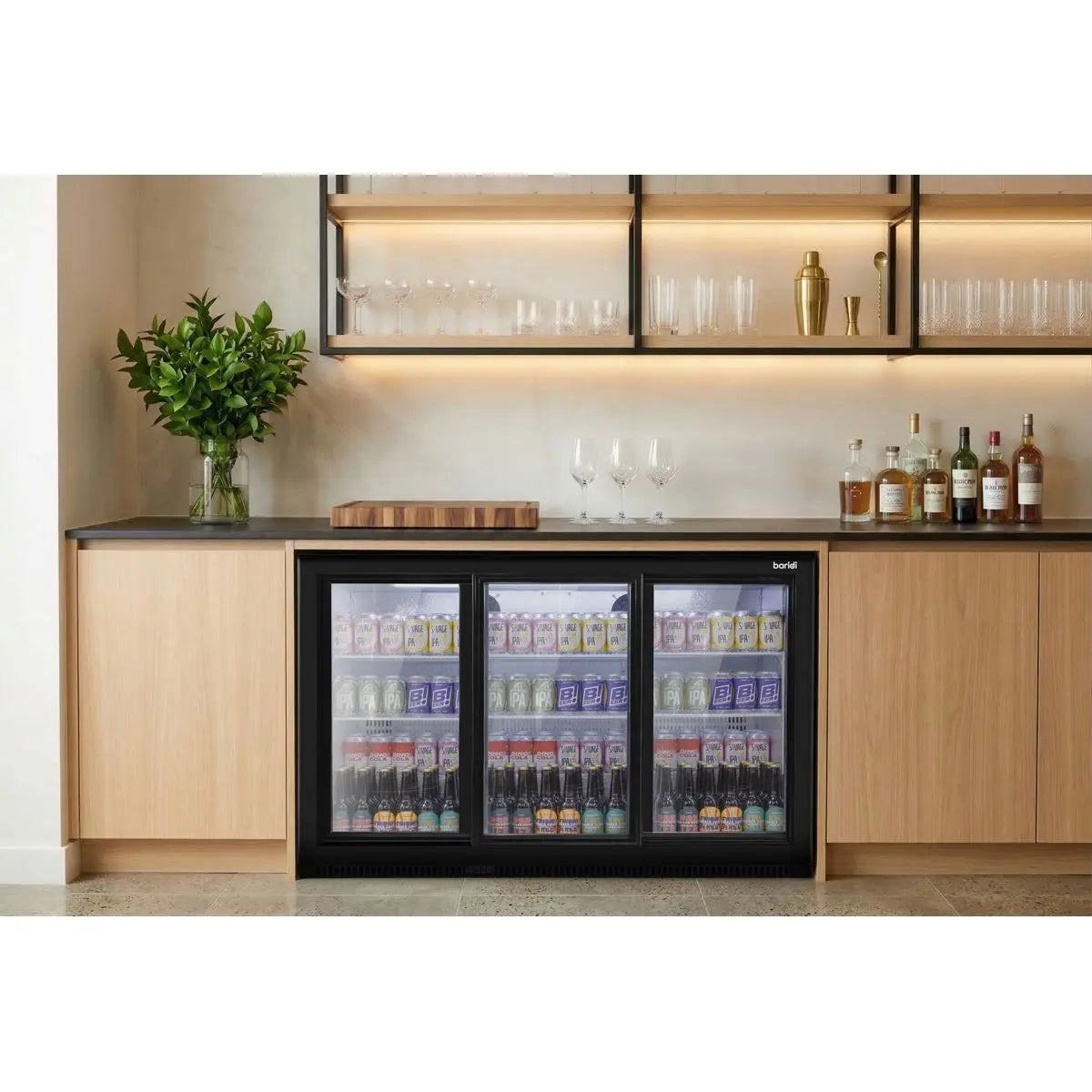 Baridi Sliding Triple Door, Back Bar Drinks Fridge/Cooler, 307L Capacity White Rose Tools