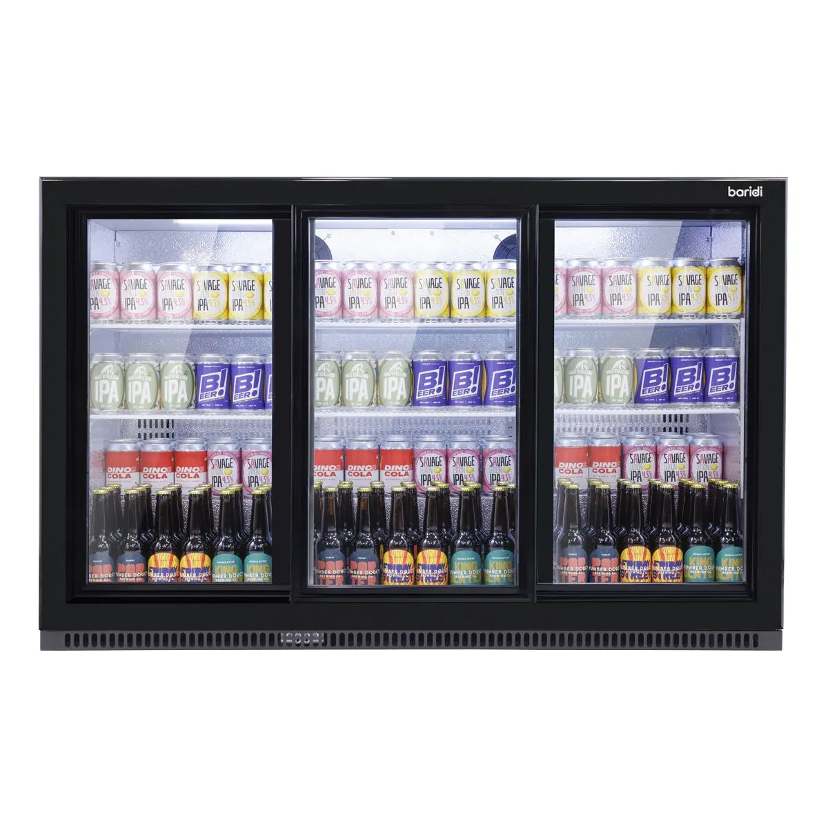 Baridi Sliding Triple Door, Back Bar Drinks Fridge/Cooler, 307L Capacity White Rose Tools