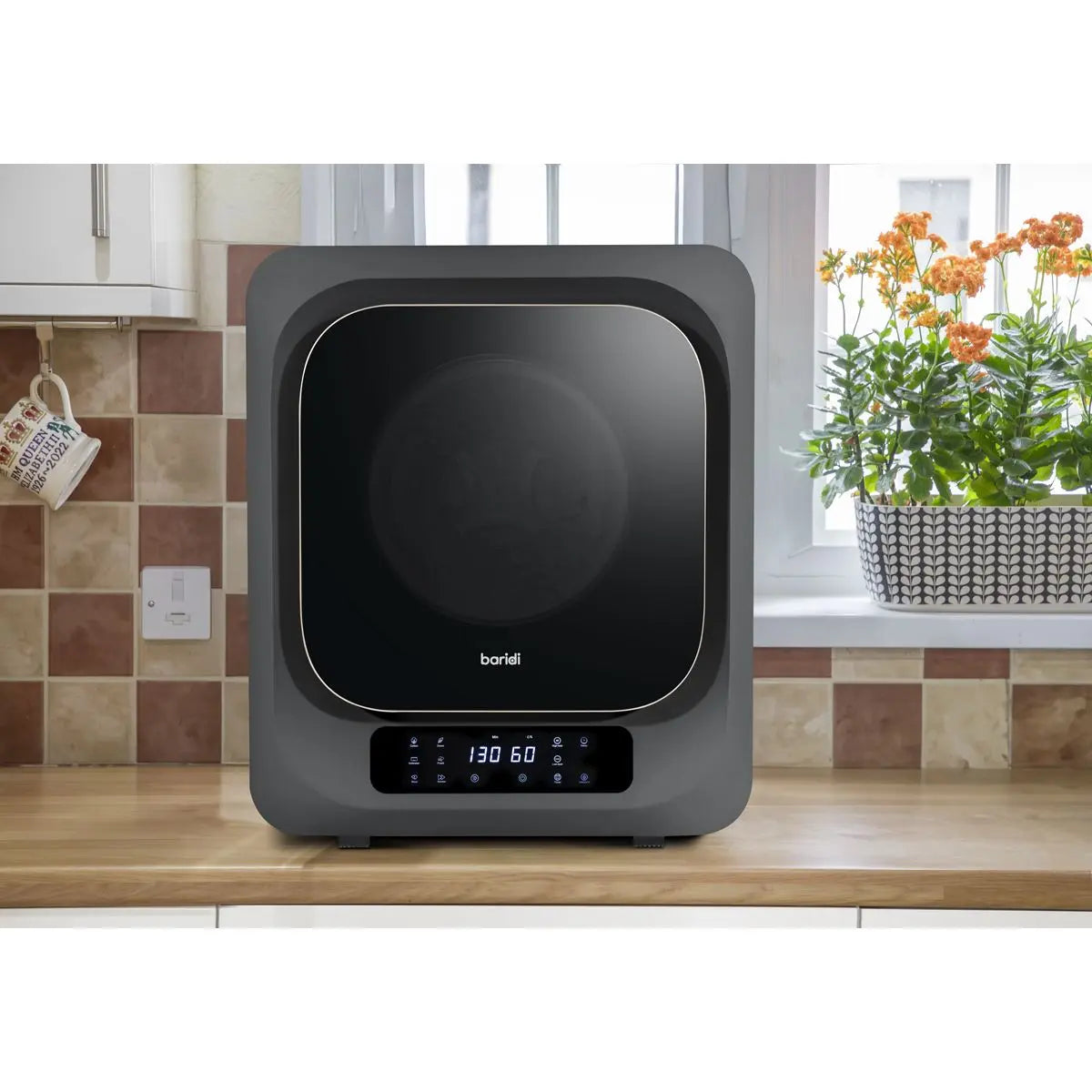 Baridi Small Tumble Dryer, Portable, 2.5kg, Vented, Perfect for Counter Top or Wall Mounted Use with Digital Controls, Compact, Black Mini Spin Dryer - DH229  White Rose Tools