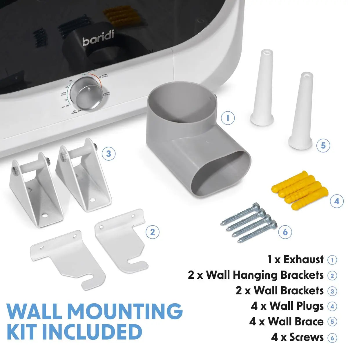 Baridi Small Tumble Dryer, Portable, 2.5kg, Vented, Perfect for Counter Top or Wall Mounted Use with Mechanical Controls, Compact, Mini Spin Dryer - DH192  White Rose Tools