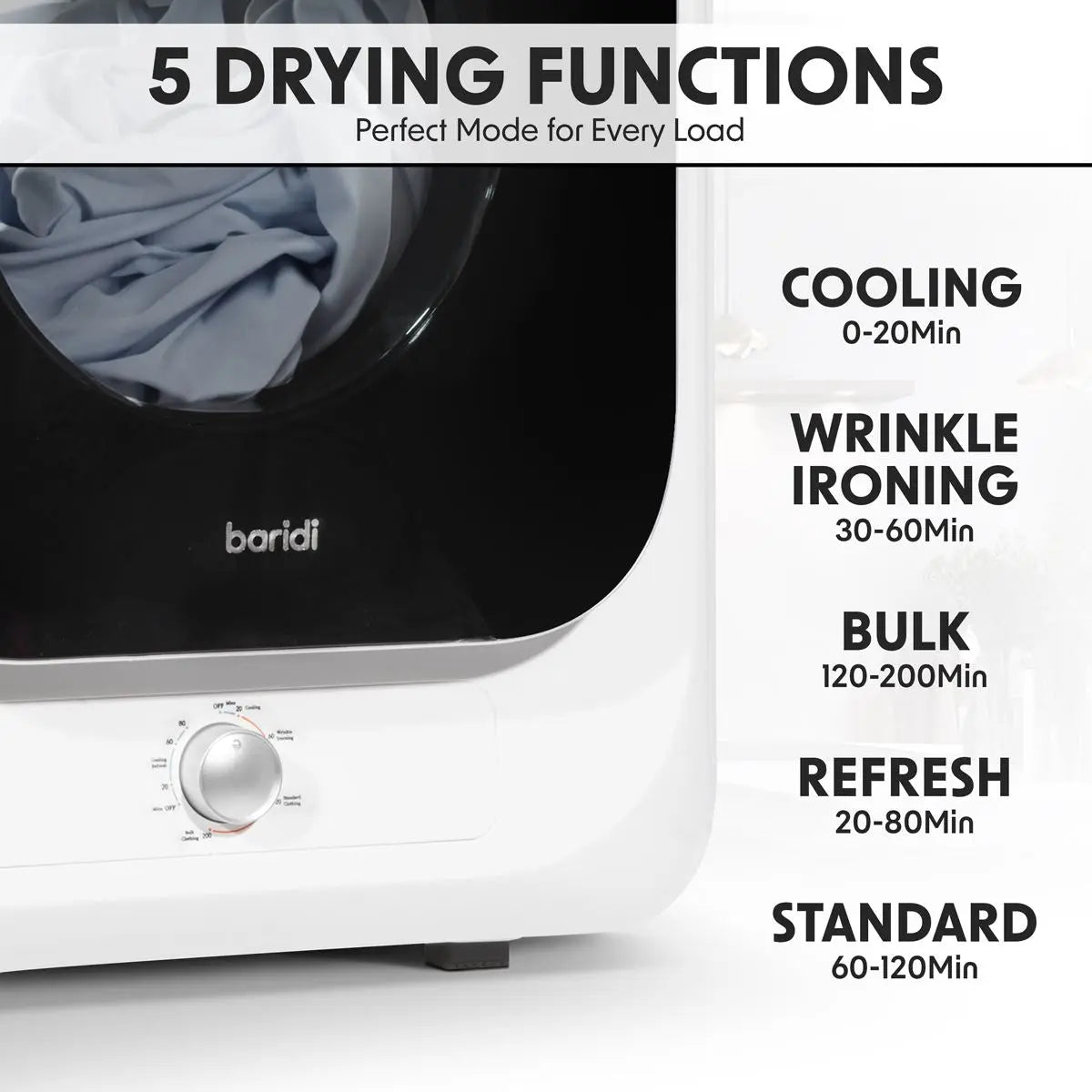 Baridi Small Tumble Dryer, Portable, 2.5kg, Vented, Perfect for Counter Top or Wall Mounted Use with Mechanical Controls, Compact, Mini Spin Dryer - DH192  White Rose Tools