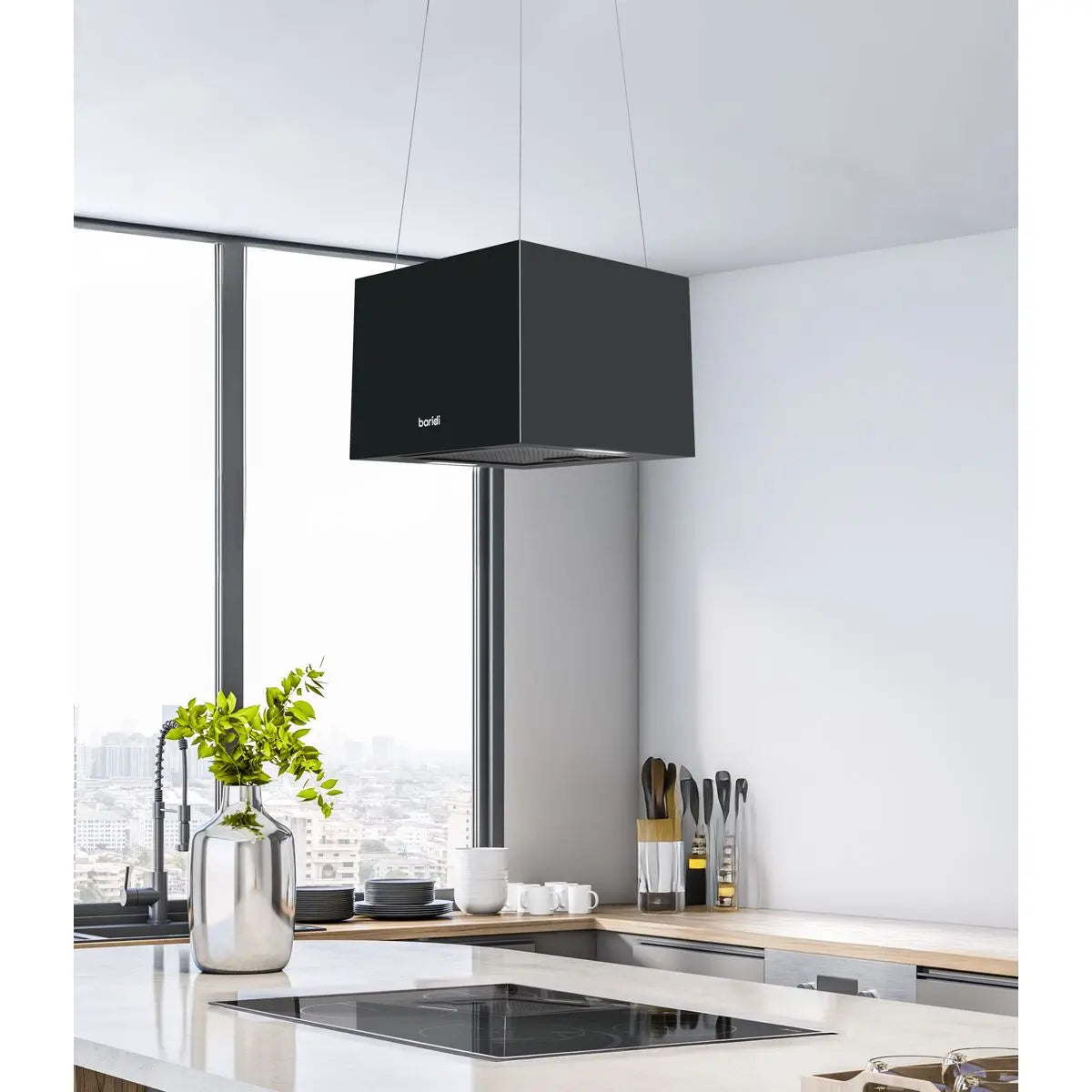 Baridi Square Island Cooker Hood 40cm - Black  White Rose Tools