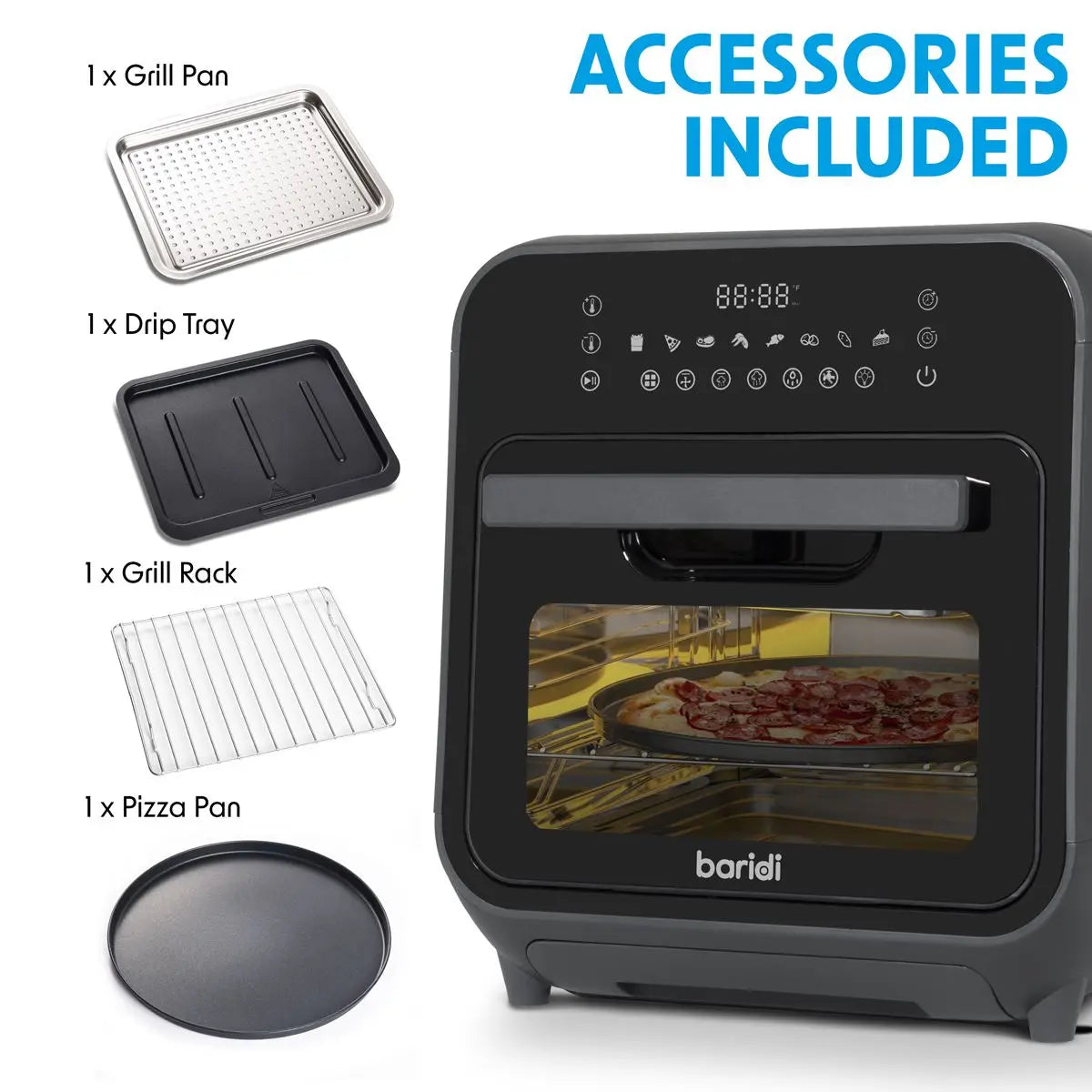 Baridi Steam Air Fryer Oven, Self-Cleaning, 8 Preset Programs, 1635W, 15L, Black White Rose Tools