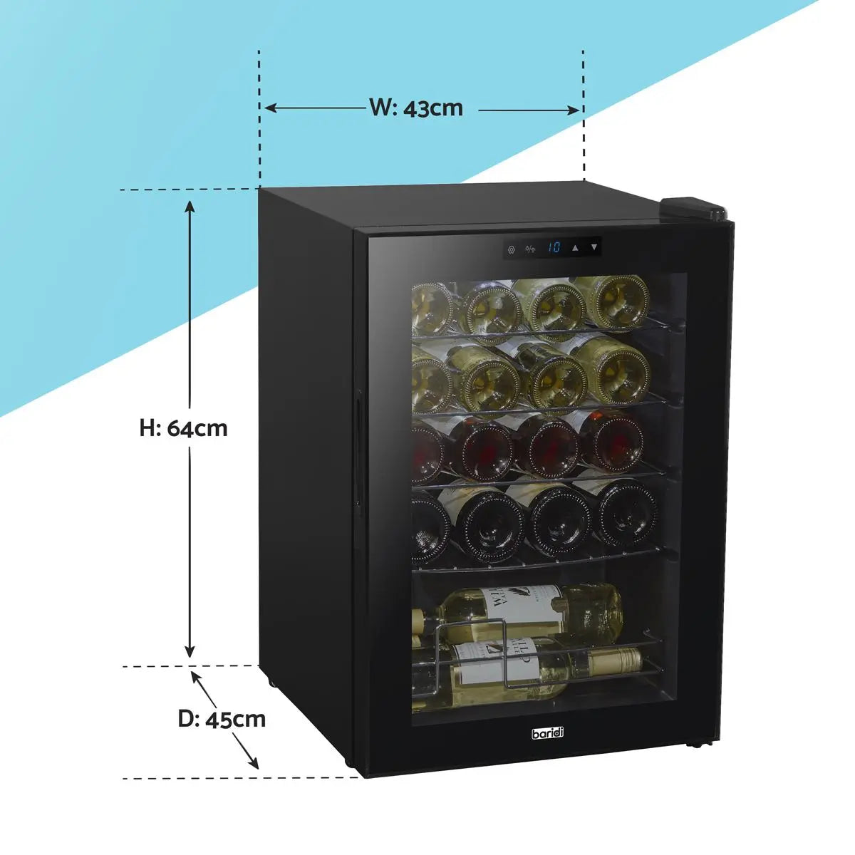 Baridi Wine Cooler/Fridge, Digital Touchscreen Controls, LED Light, 20 Bottle - Black White Rose Tools