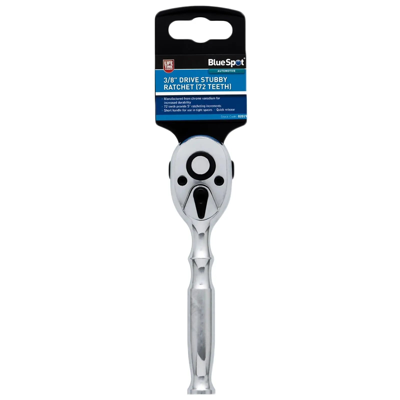 BlueSpot 72 Tooth Stubby Socket Ratchet Handle 1/4" 3/8" 1/2" Drive