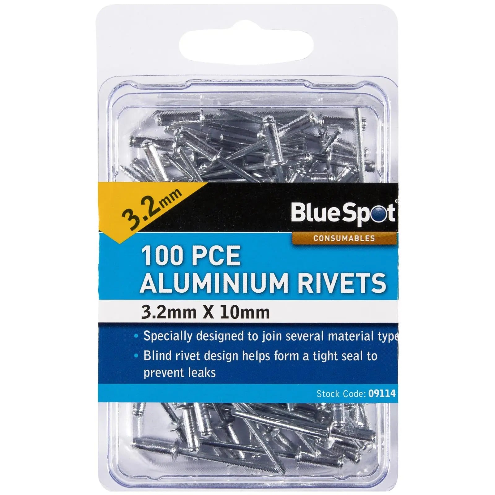 BlueSpot Aluminium Rivets 3.2 x 10mm 100 Piece White Rose Tools