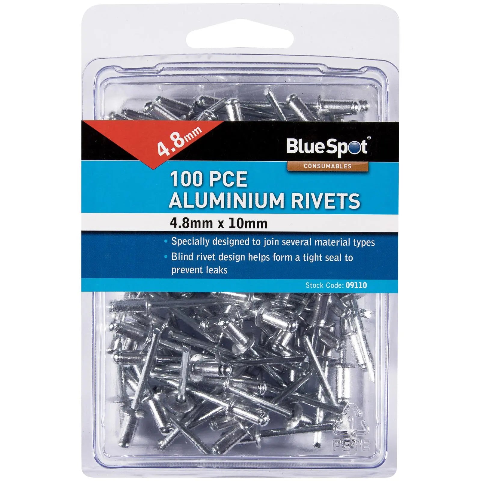 BlueSpot Aluminium Rivets 4.8 x 10mm 100 Piece White Rose Tools