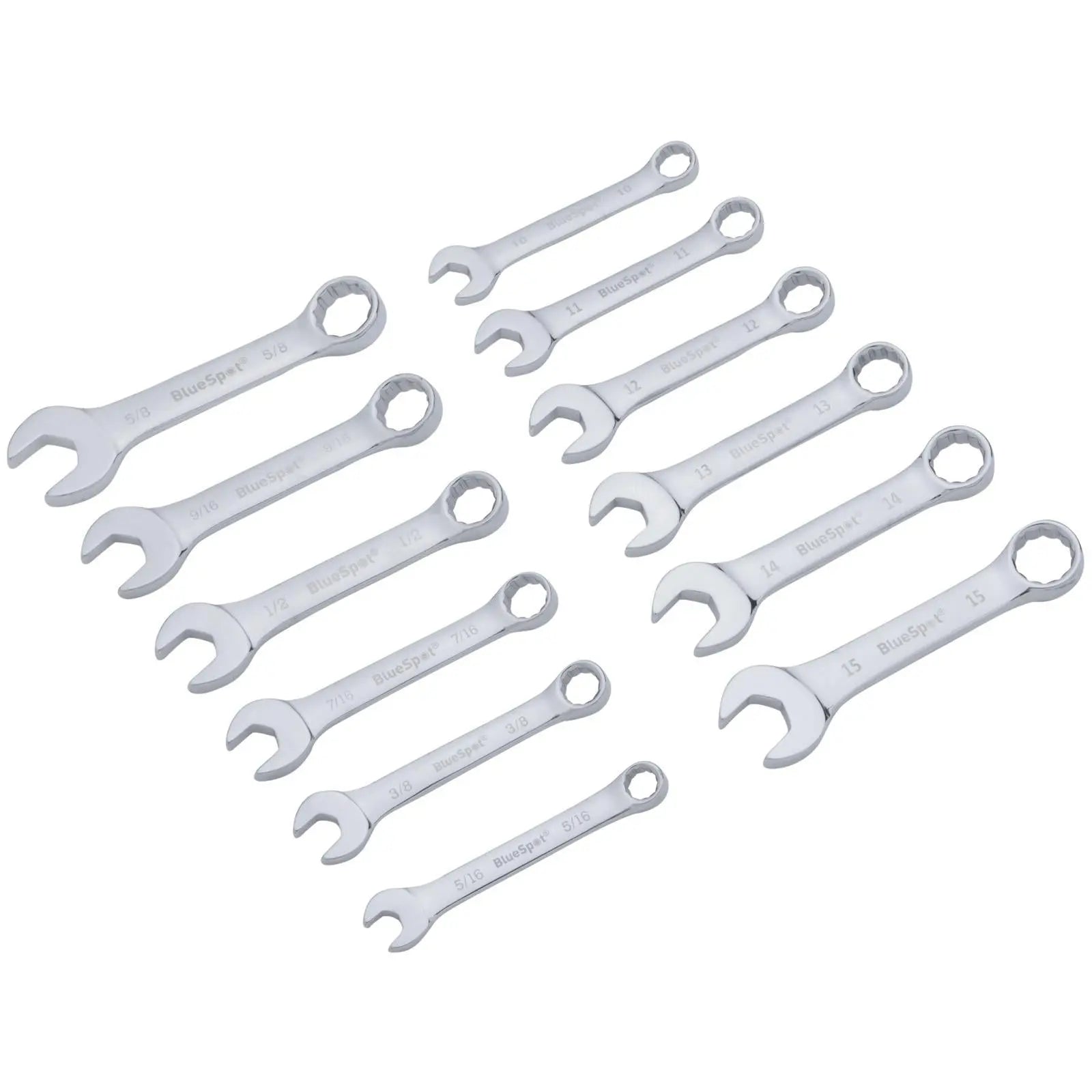 BlueSpot Assorted Spanner Set Metric Imperial 6-19mm 1/4"-5/8" 32 Piece White Rose Tools