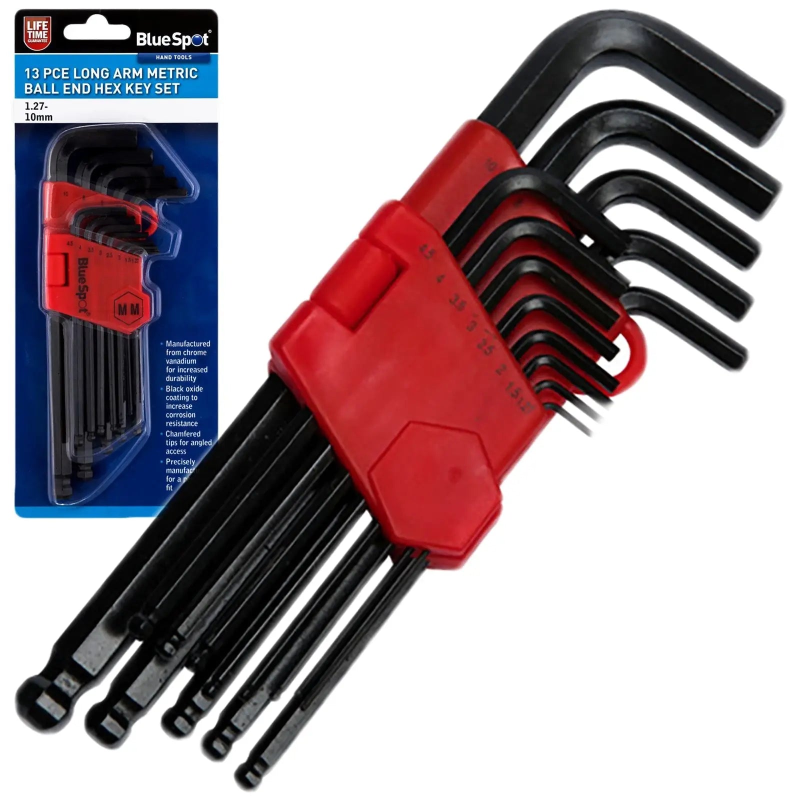 BlueSpot Ball End Hex Key Set Long Arm 13 Piece Metric 1.27mm-10mm