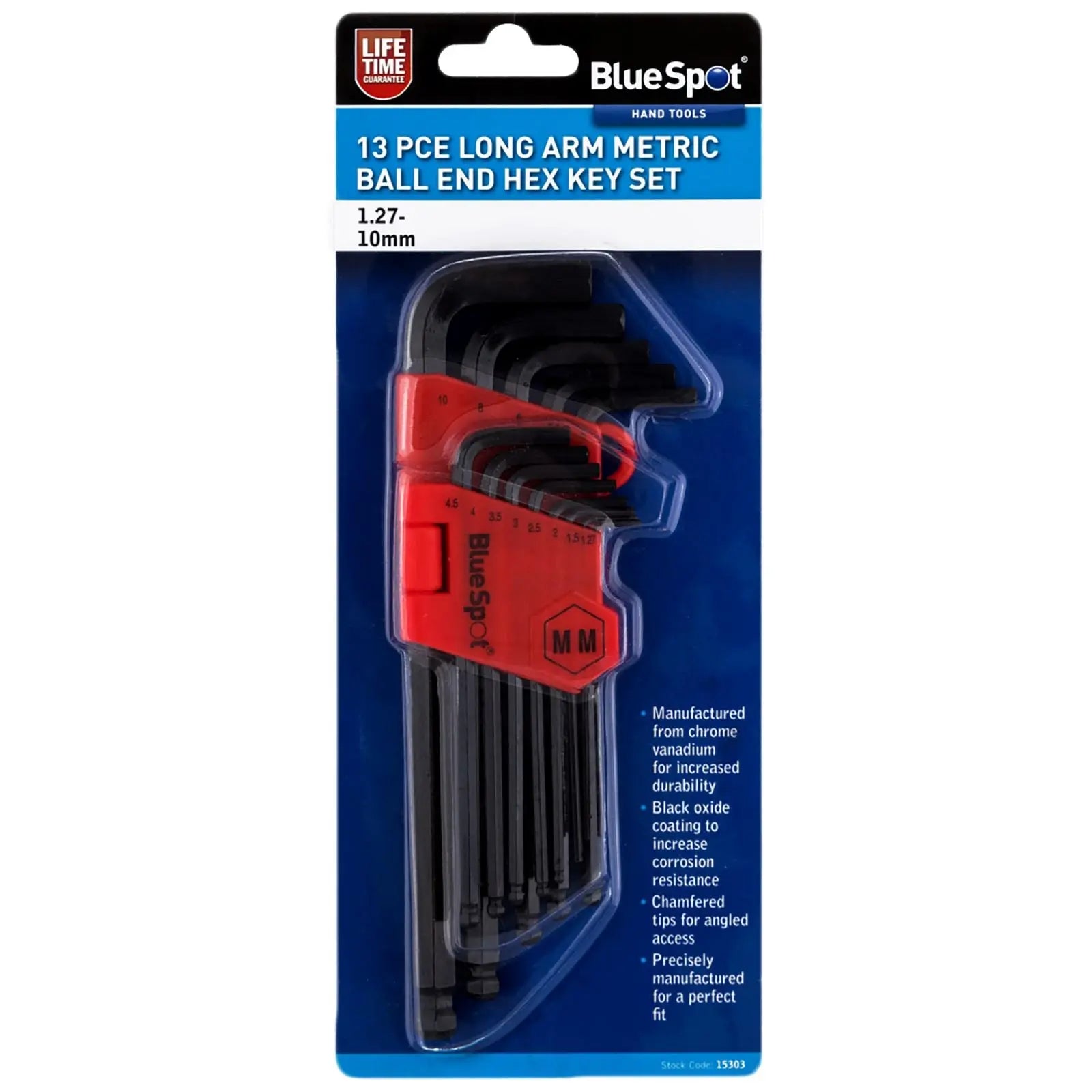 BlueSpot Ball End Hex Key Set Long Arm 13 Piece Metric 1.27mm-10mm