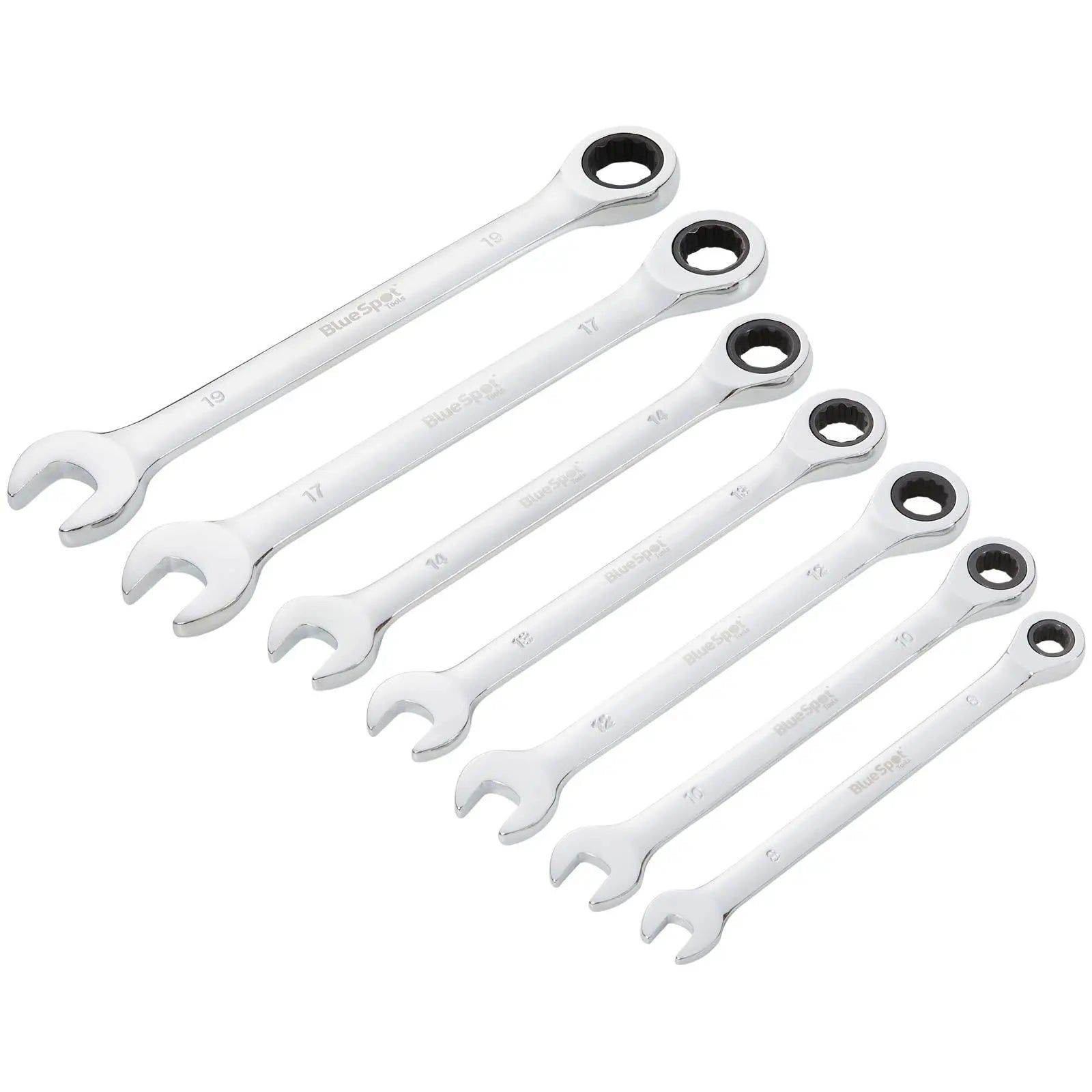 BlueSpot Combination Ratchet Spanner Set 8-19mm 7 Piece White Rose Tools