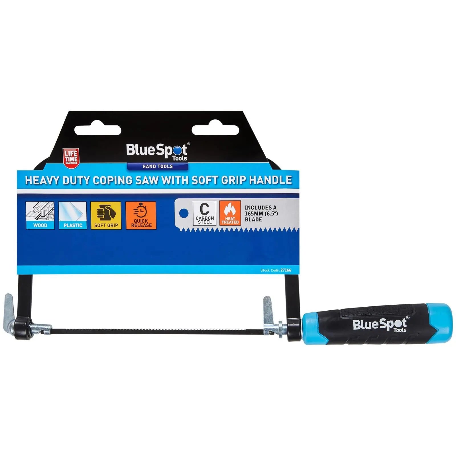 BlueSpot Coping Saw Heavy Duty Soft Grip Handle 165mm White Rose Tools