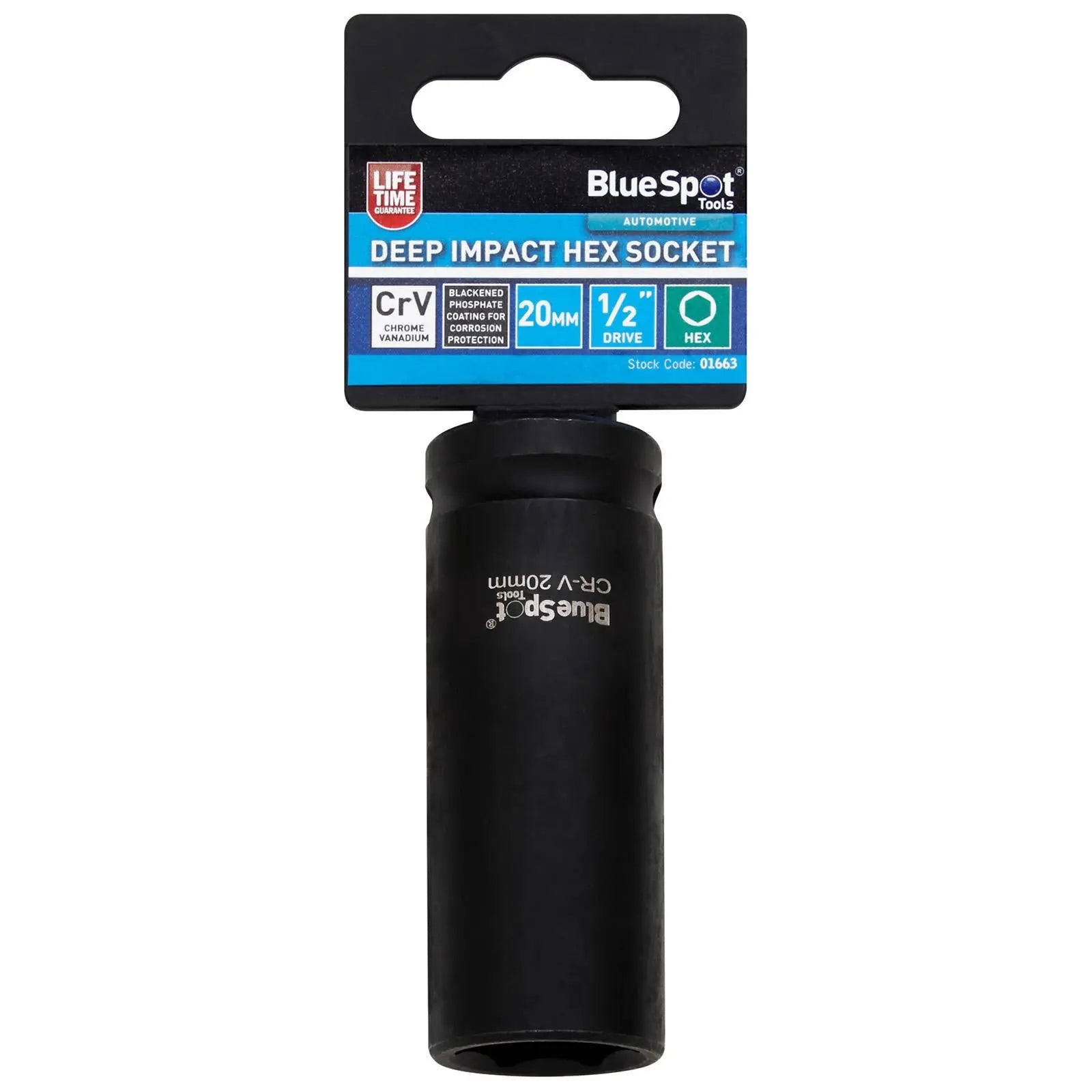 BlueSpot Deep Impact Socket 1/2" Drive 6 Point Hex Individual 8-41mm - Choose Size  White Rose Tools