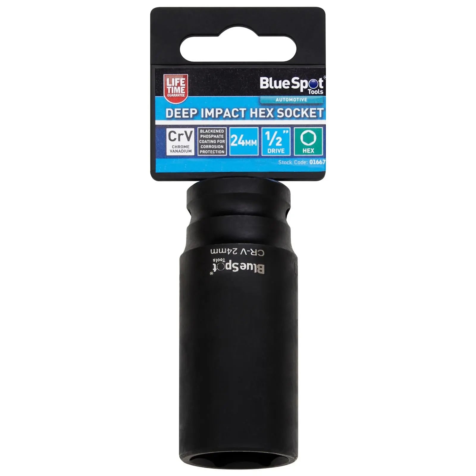 BlueSpot Deep Impact Socket 1/2" Drive 6 Point Hex Individual 8-41mm - Choose Size  White Rose Tools