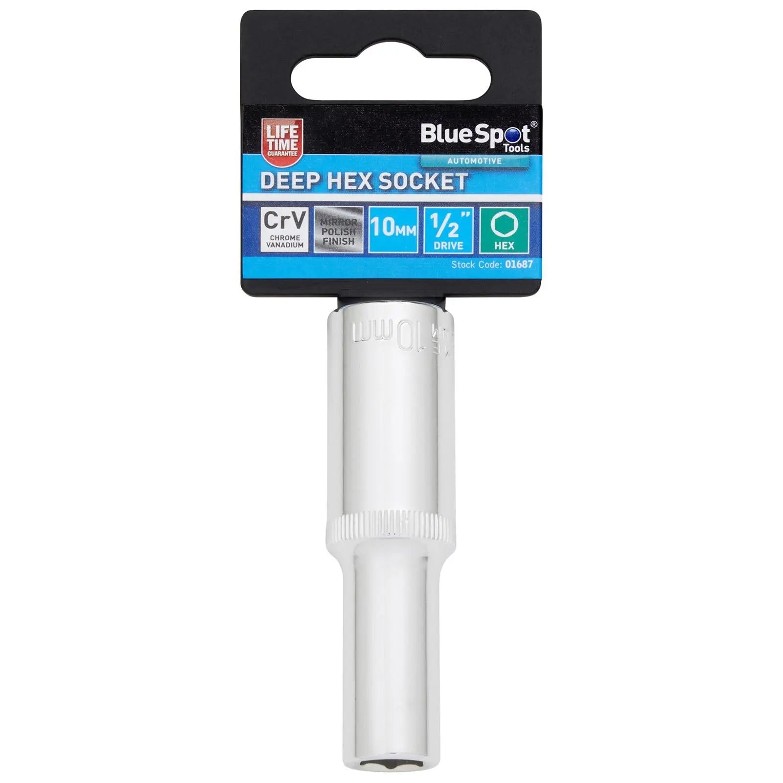 BlueSpot Deep Socket 1/2" Drive 6 Point Hex Chrome Individual 8-32mm - Choose Size White Rose Tools