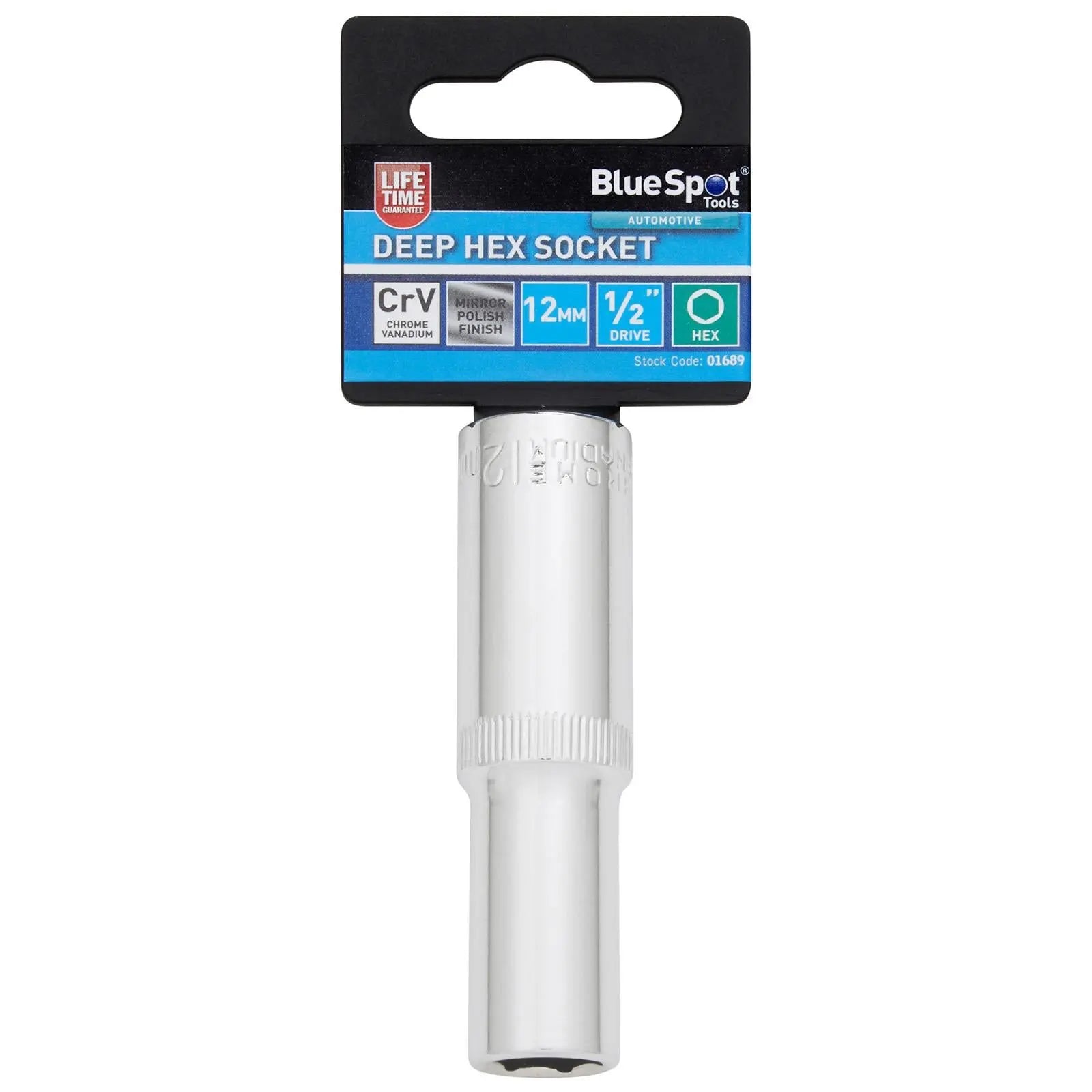 BlueSpot Deep Socket 1/2" Drive 6 Point Hex Chrome Individual 8-32mm - Choose Size White Rose Tools