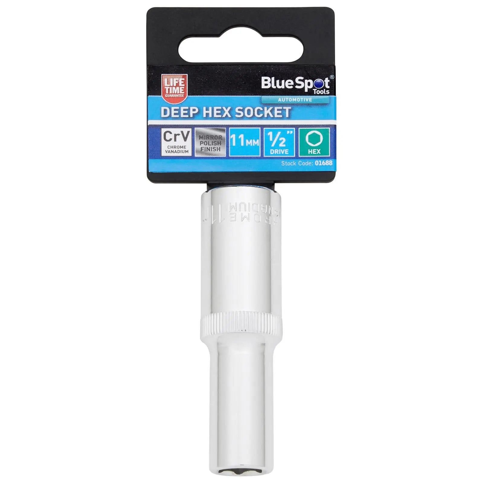 BlueSpot Deep Socket 1/2" Drive 6 Point Hex Chrome Individual 8-32mm - Choose Size White Rose Tools