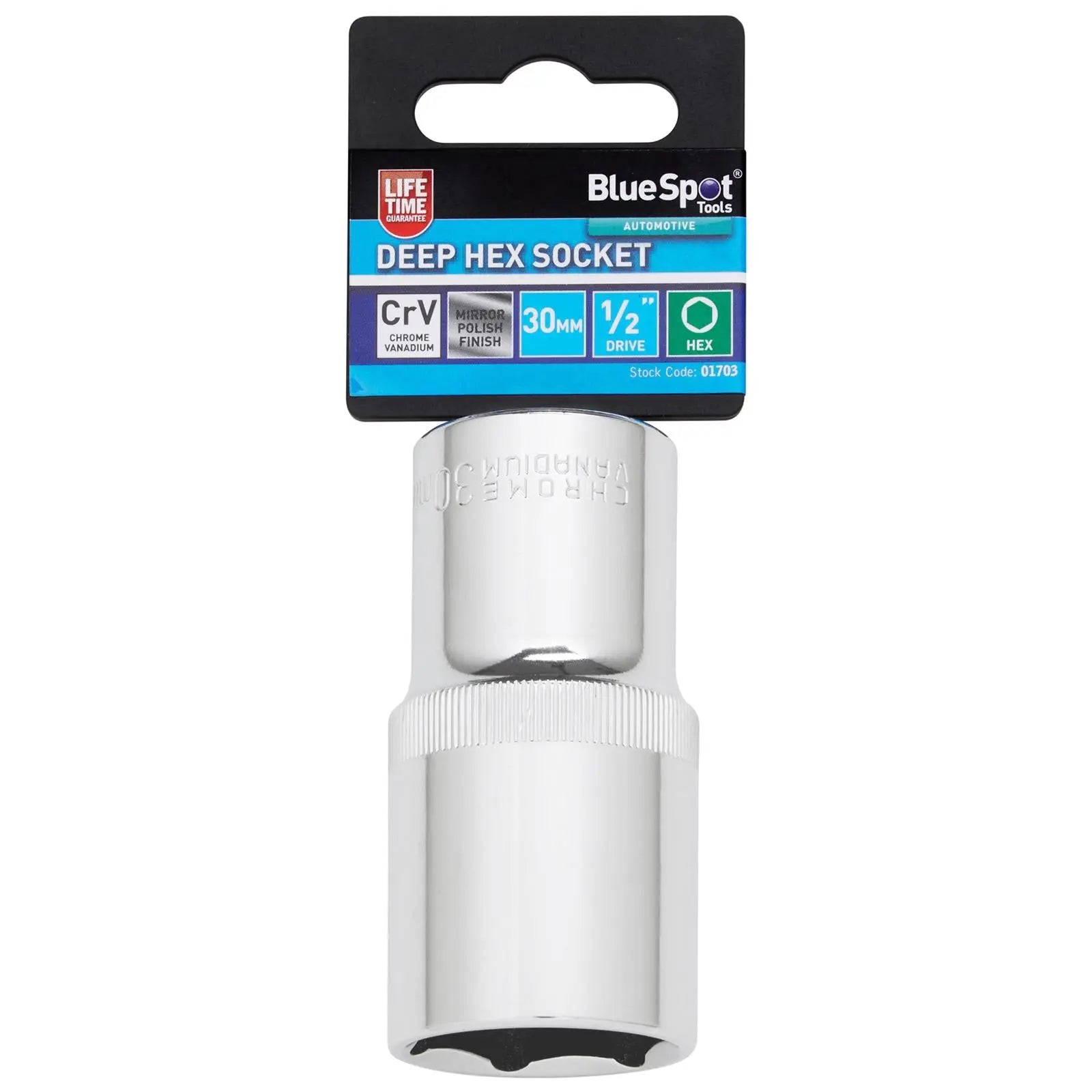 BlueSpot Deep Socket 1/2" Drive 6 Point Hex Chrome Individual 8-32mm - Choose Size White Rose Tools