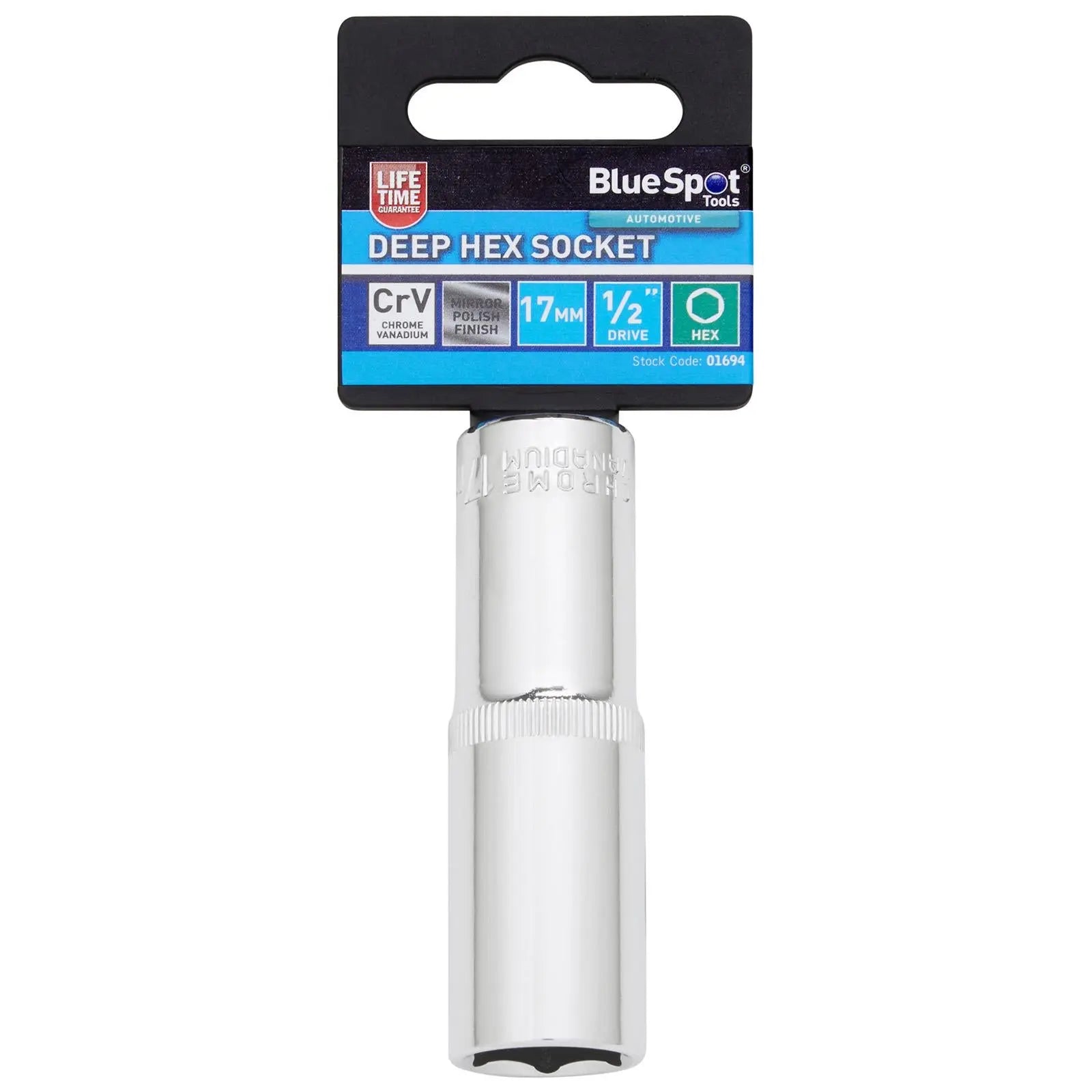 BlueSpot Deep Socket 1/2" Drive 6 Point Hex Chrome Individual 8-32mm - Choose Size White Rose Tools