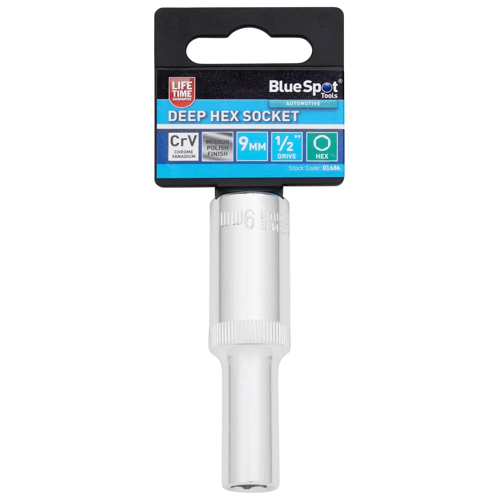 BlueSpot Deep Socket 1/2" Drive 6 Point Hex Chrome Individual 8-32mm - Choose Size White Rose Tools