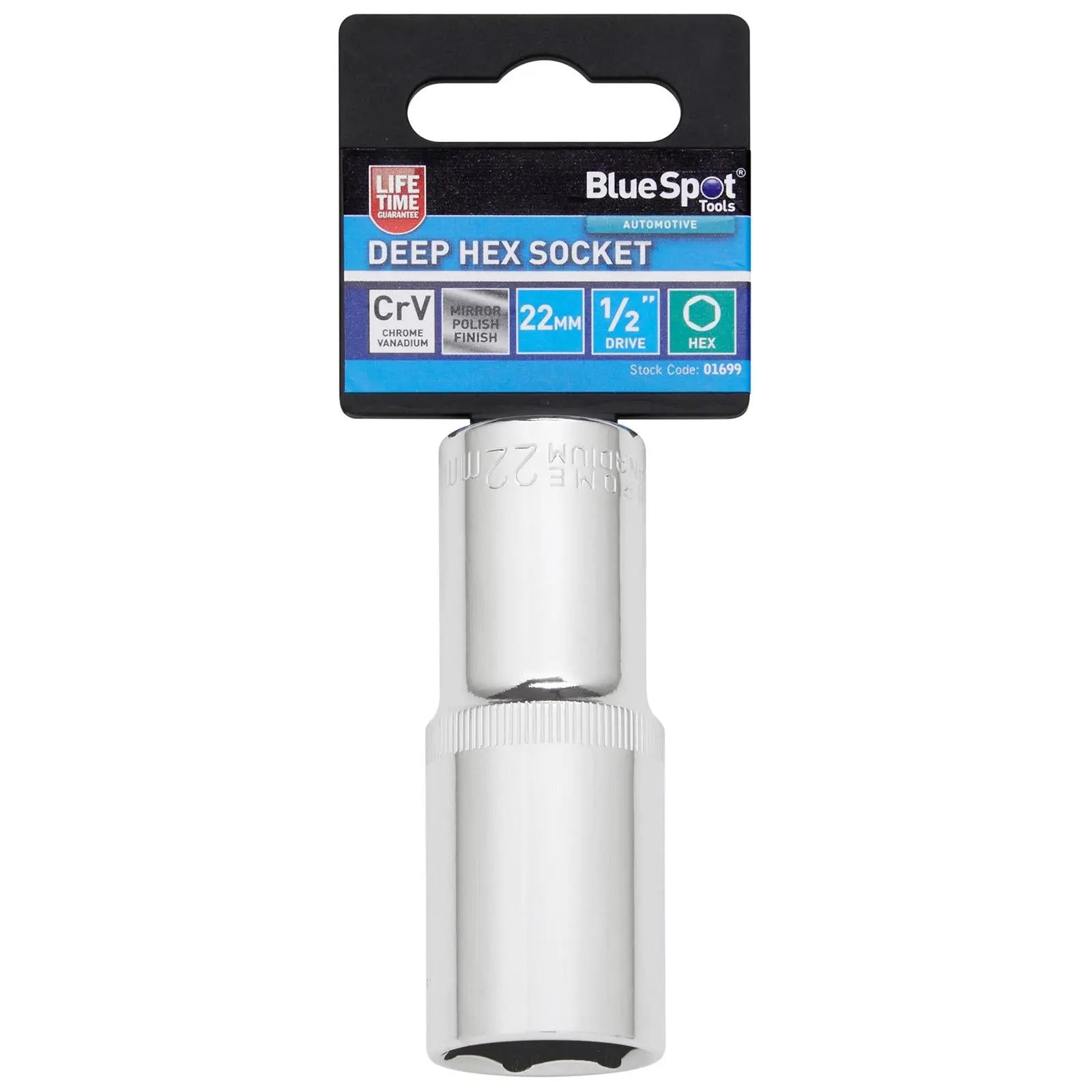 BlueSpot Deep Socket 1/2" Drive 6 Point Hex Chrome Individual 8-32mm - Choose Size White Rose Tools