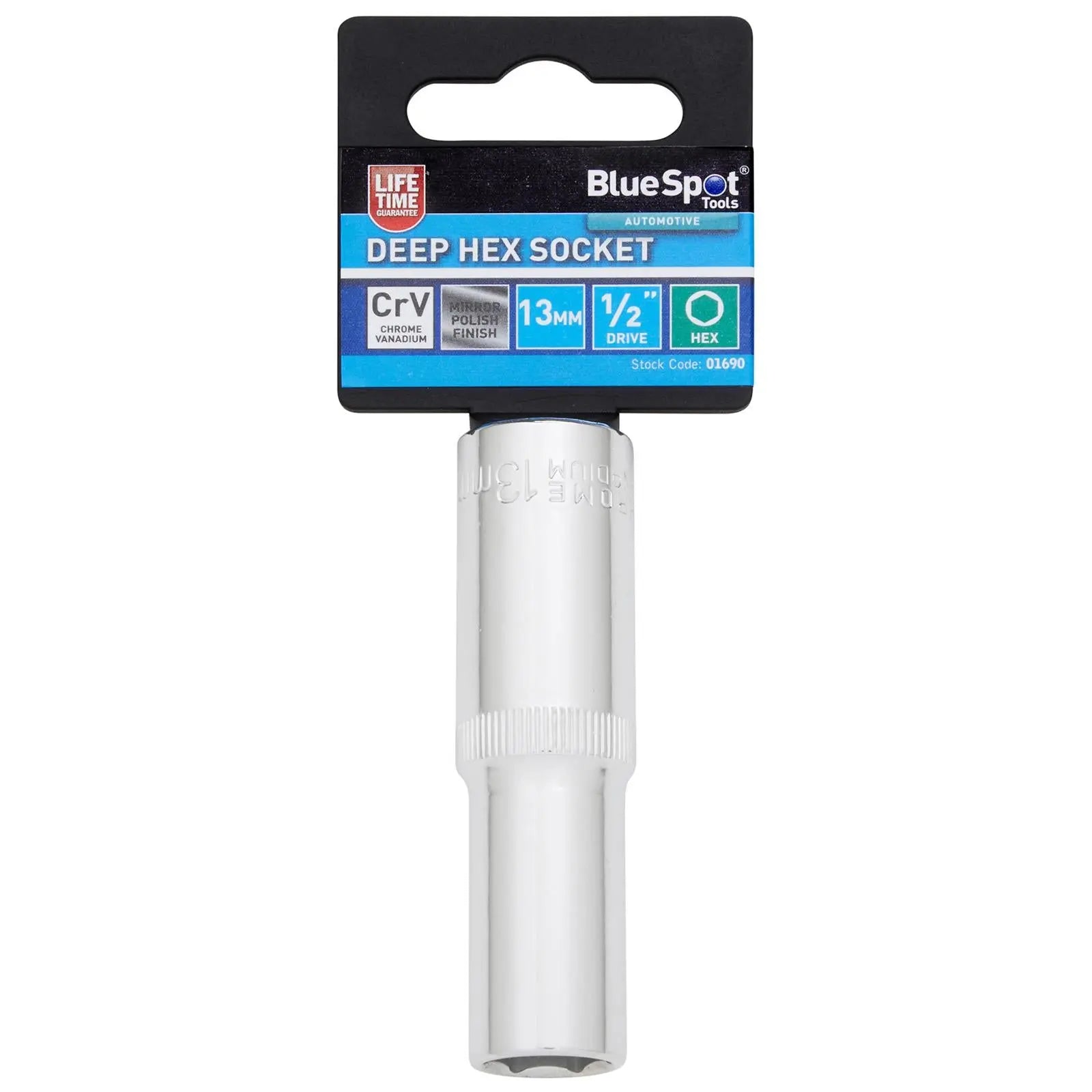 BlueSpot Deep Socket 1/2" Drive 6 Point Hex Chrome Individual 8-32mm - Choose Size White Rose Tools