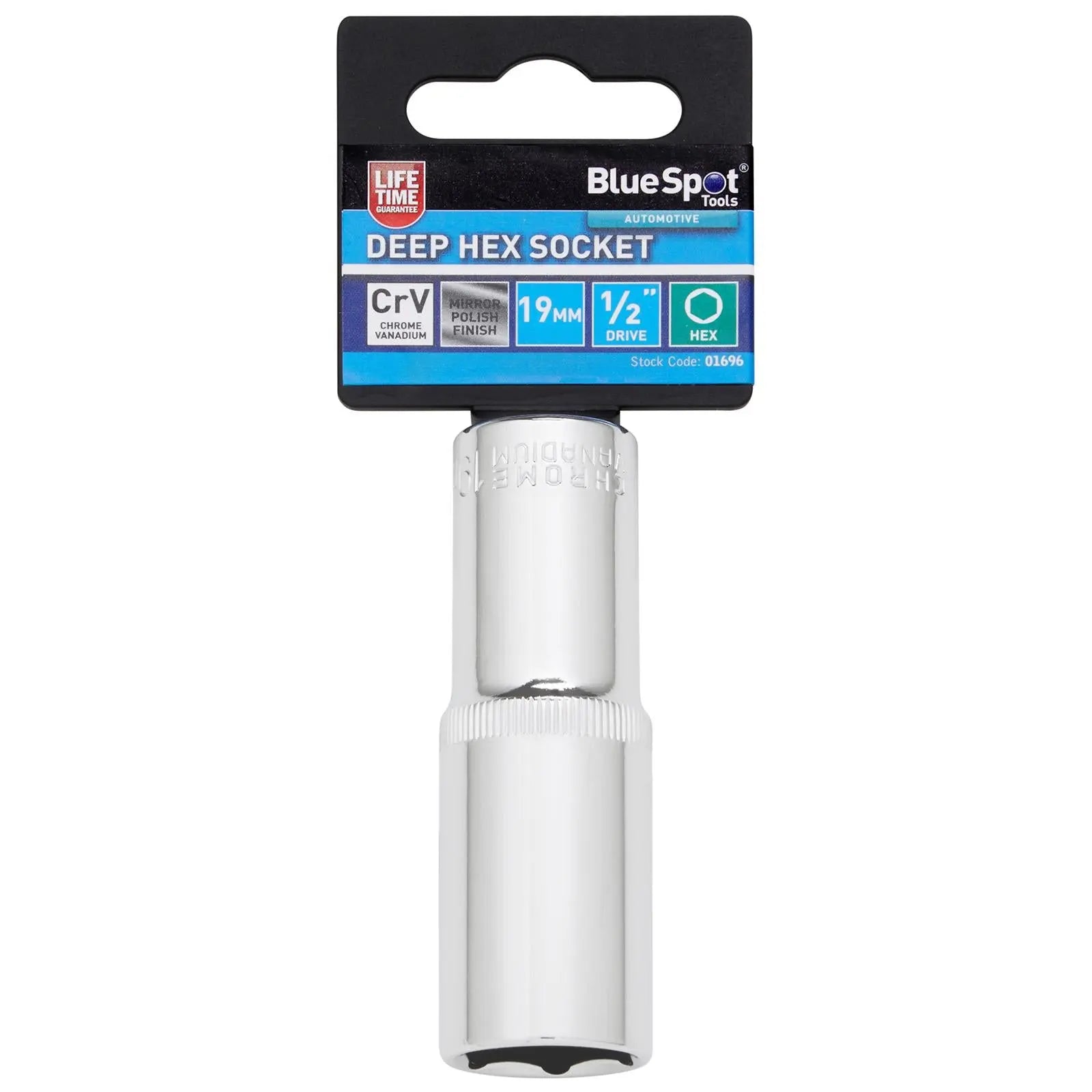 BlueSpot Deep Socket 1/2" Drive 6 Point Hex Chrome Individual 8-32mm - Choose Size White Rose Tools