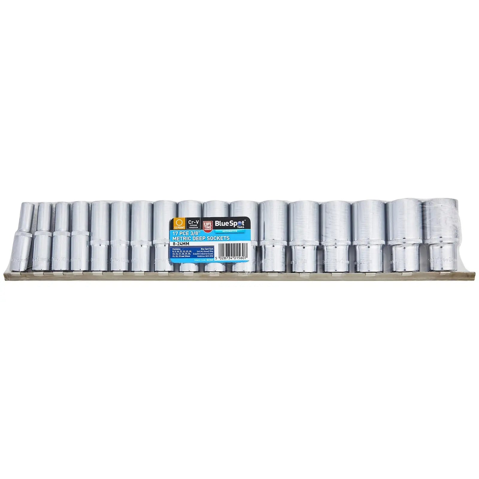 BlueSpot Deep Socket Set on Socket Rail 17 Piece 3/8" Drive Metric 8-24mm