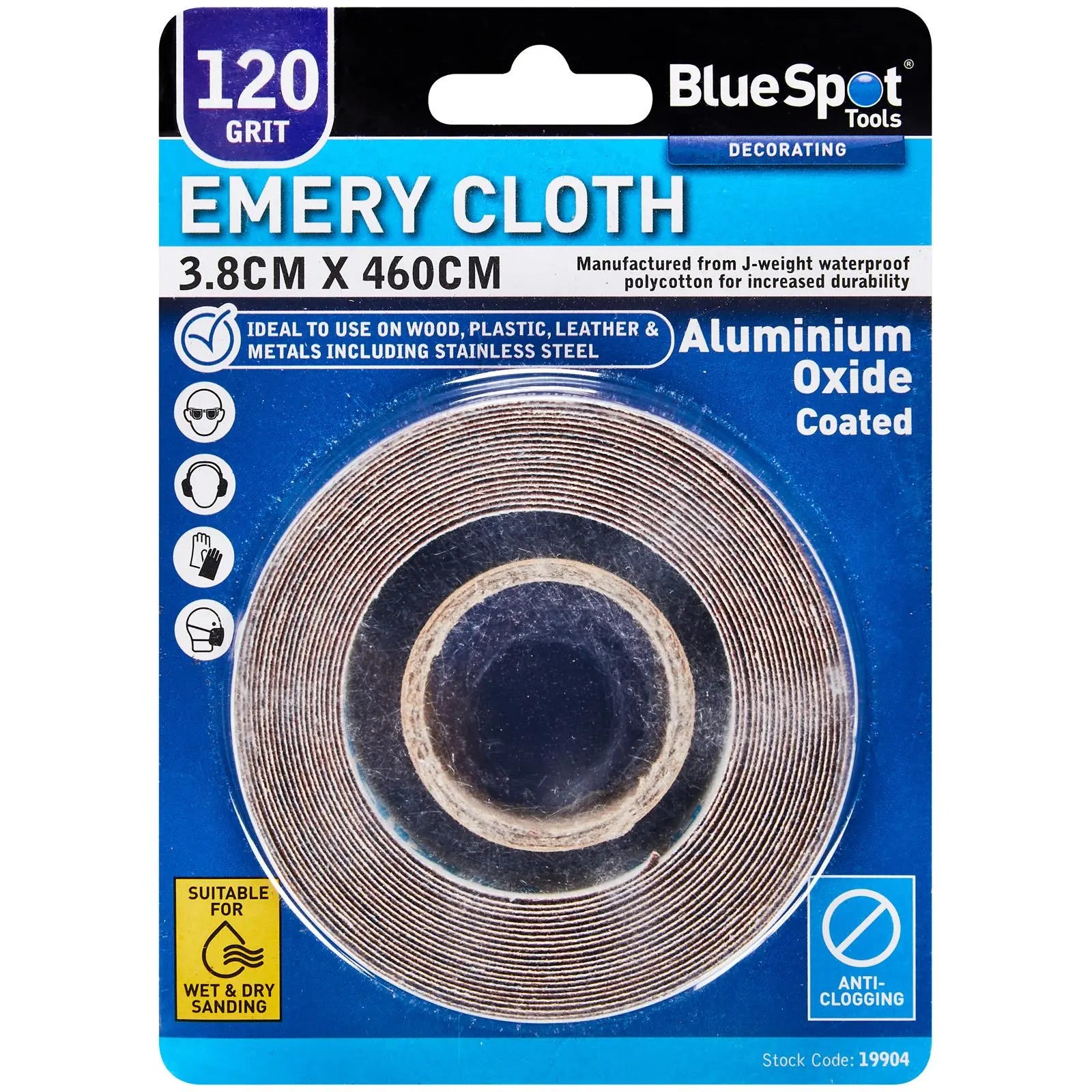 BlueSpot Emery Cloth Roll 38mm x 4600mm 120 Grit White Rose Tools